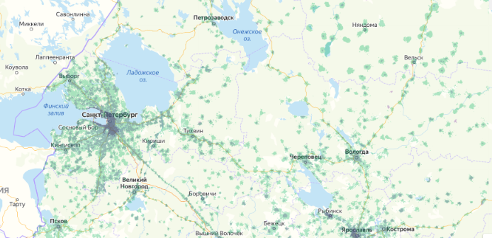 Зона покрытия МТС на карте Приозерск 
